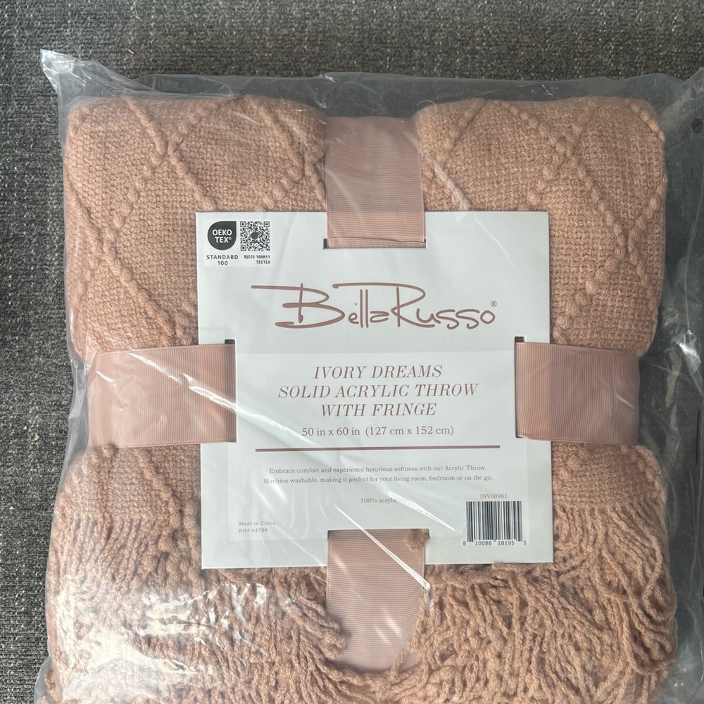 Bella Russo Ivory Dreams Acrylic Throw with Fringe